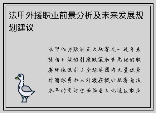 法甲外援职业前景分析及未来发展规划建议
